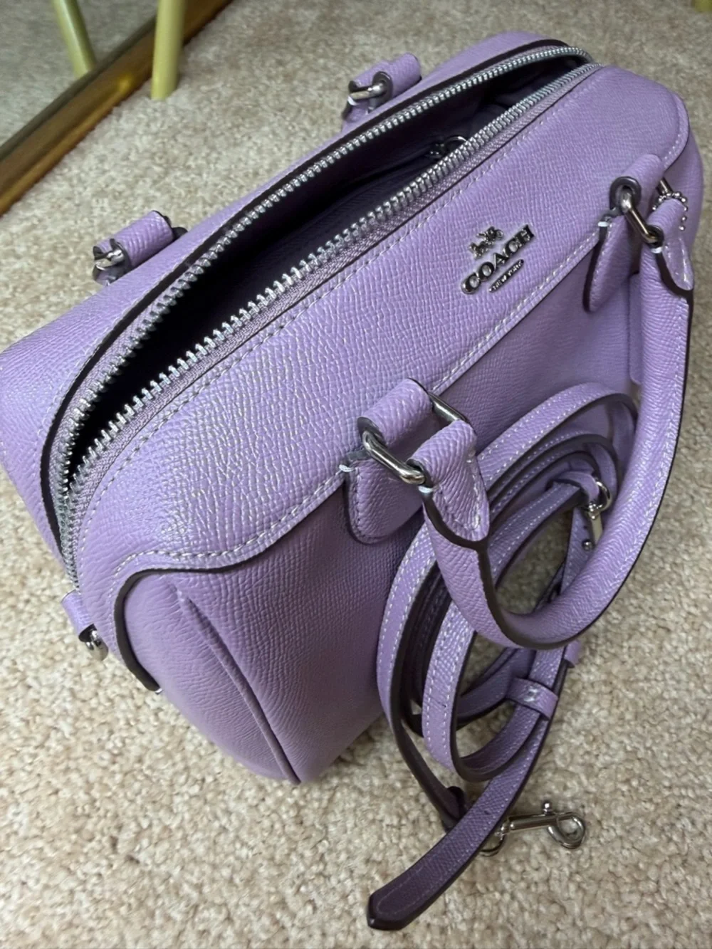Coach Mini Bennett Satchel Lavender Crossbody Bag Lilac Leather Top Handle Purse - Picture 9 of 14